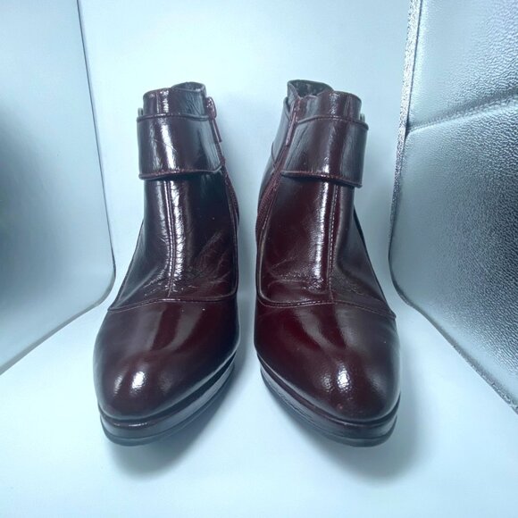 Burgundy Leather Ankle Boots With Silver Buckle & Pointed Toe - Picture 2 of 10